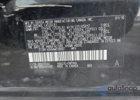 2010 Toyota Rav4 from USA, damaged, VIN 2T3BF4DV6AW038897
